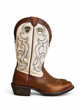 Ariat Women's Western Cowgirl Rawhide Boots Cream/Blue Leather Square Toe 7.5B